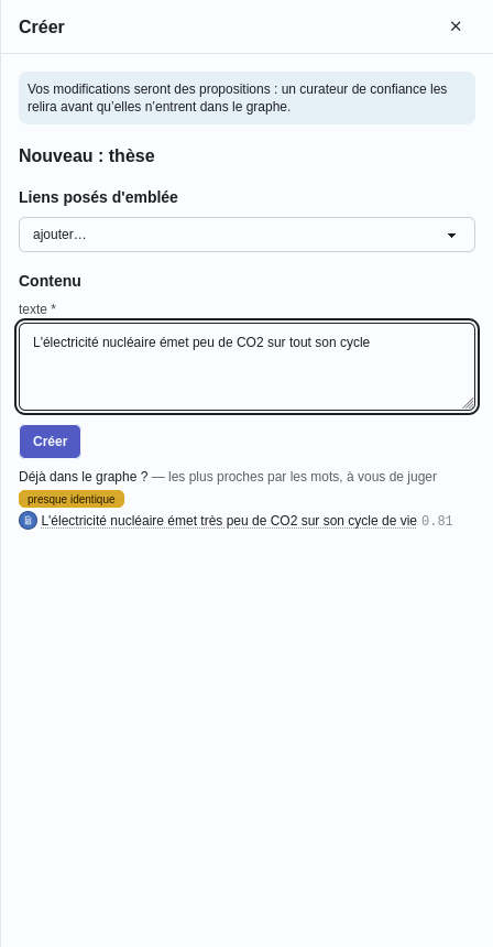 Créer une thèse : « Déjà dans le graphe ? »